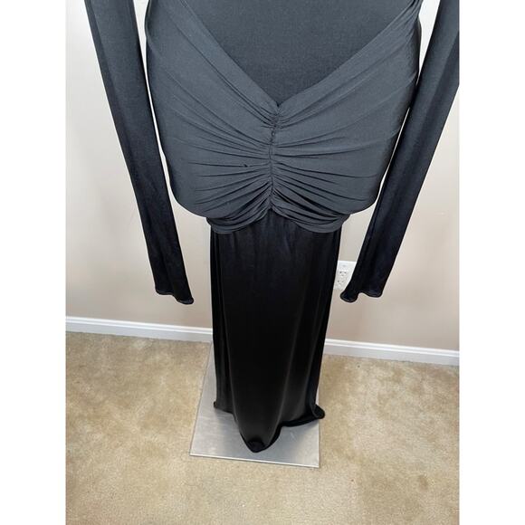Helsa Josephine Long Sleeve Ruched Slinky Jersey Black Maxi Dress Size Medium - Picture 5 of 9